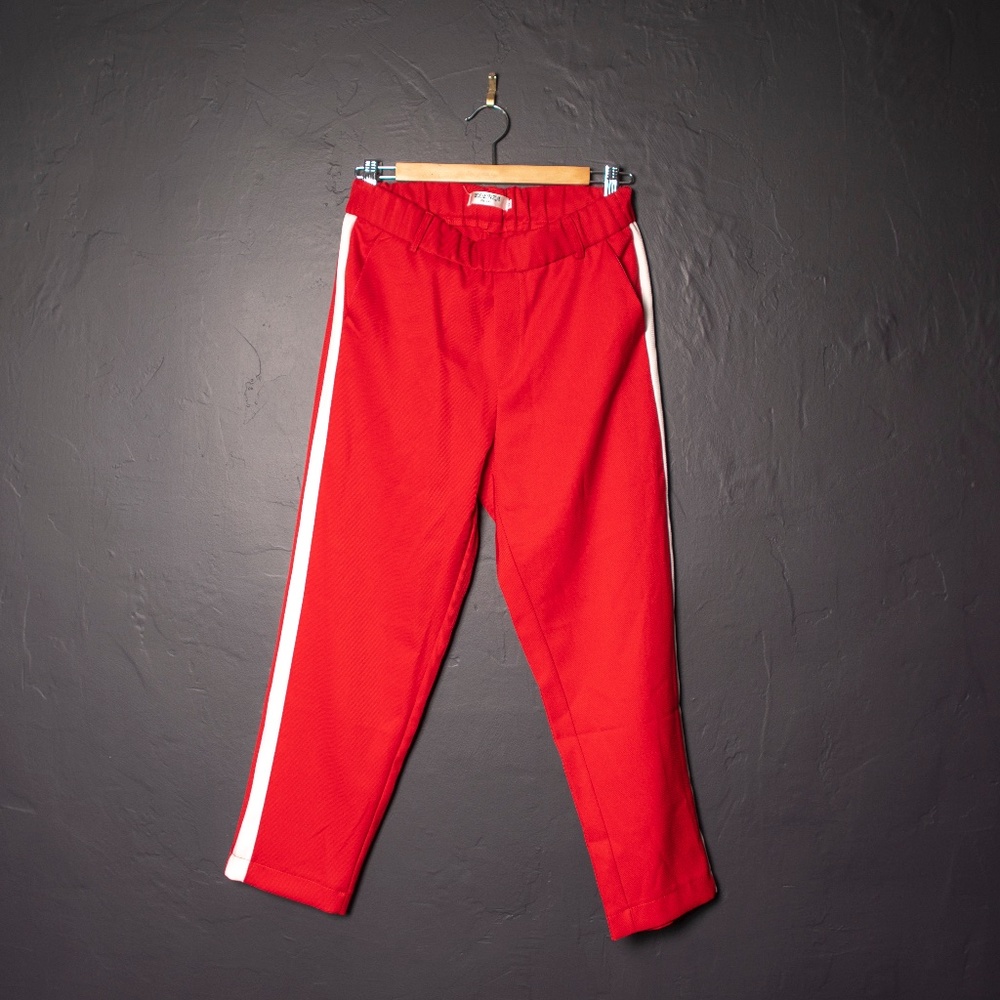 Cute Red Athletic Pants with White Stripe Sz M